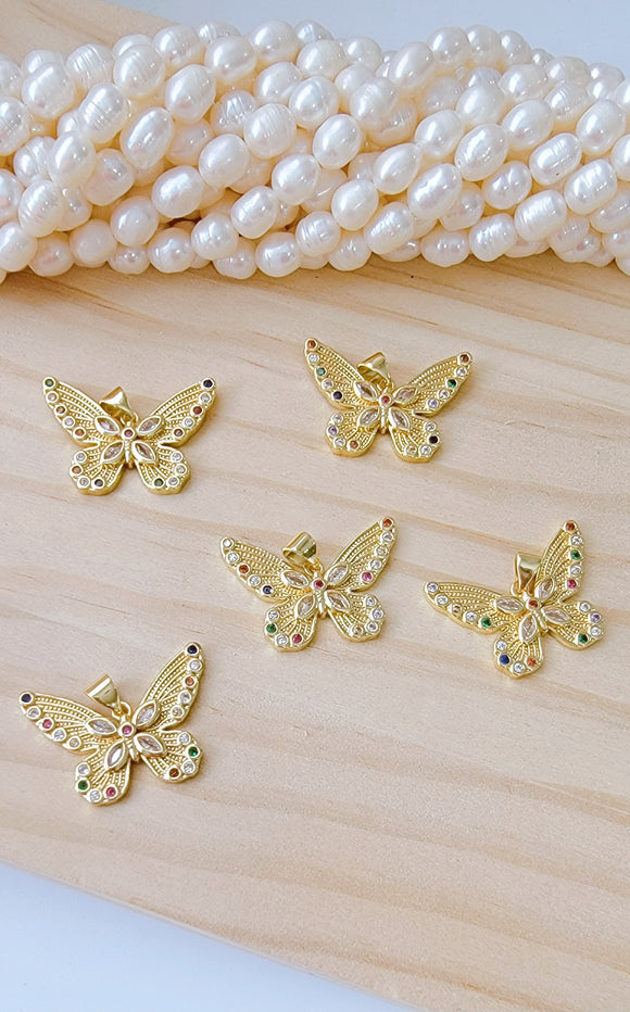 Butterfly in zirconia gold plated
