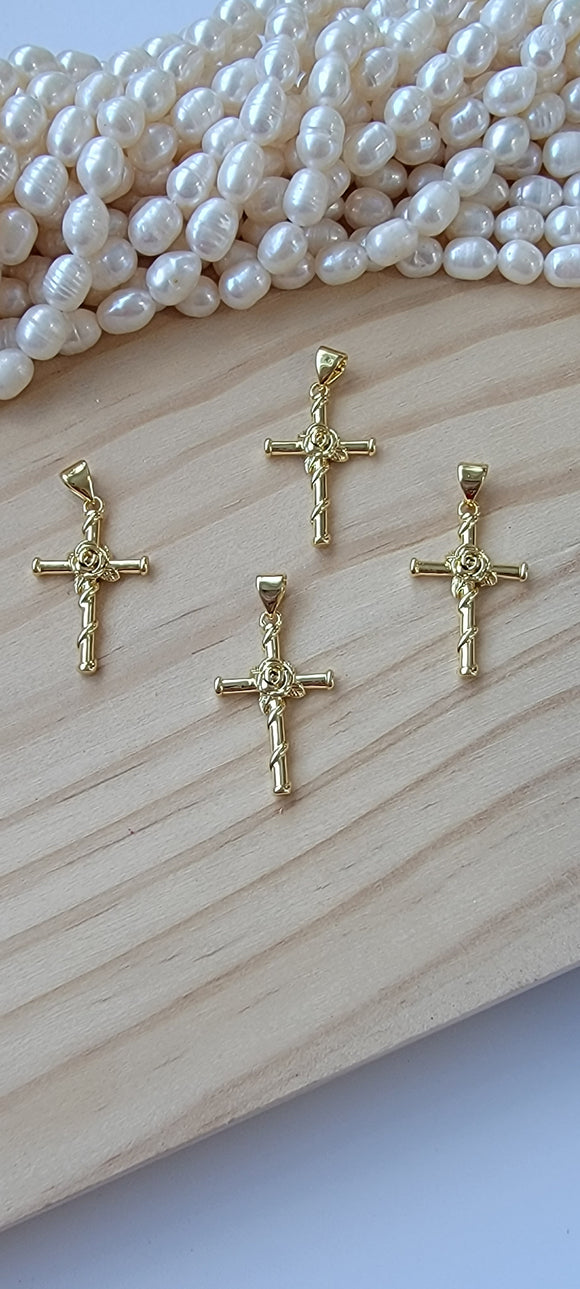 Brass pendants cross with rose