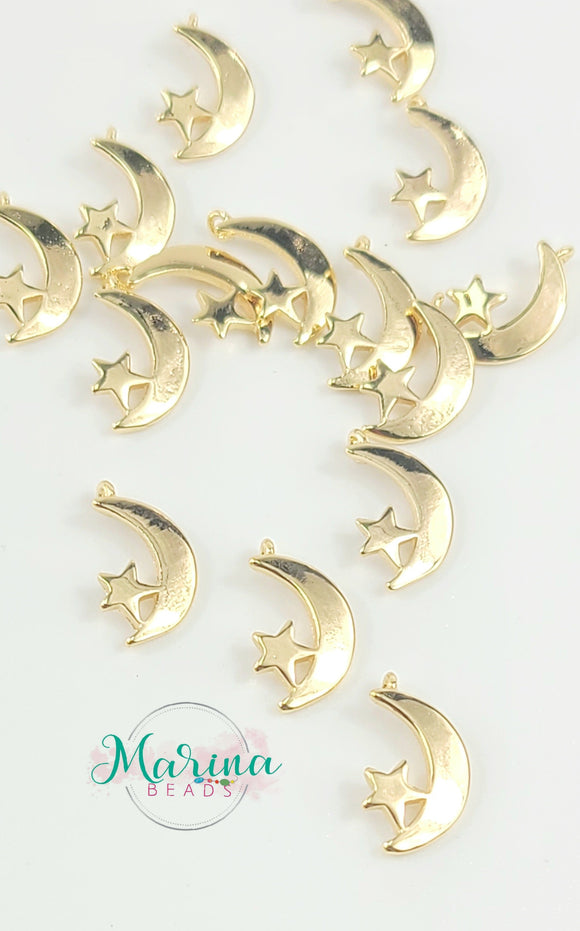Charms Half moon and star Gold plated 18k