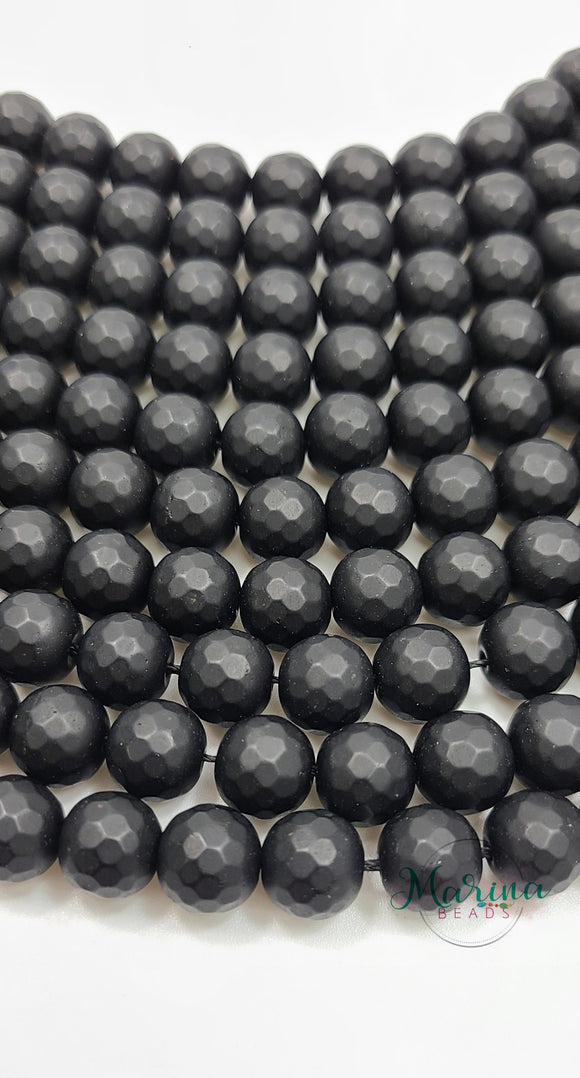 Black Stone Beads Dyed Faceted Frosted Round