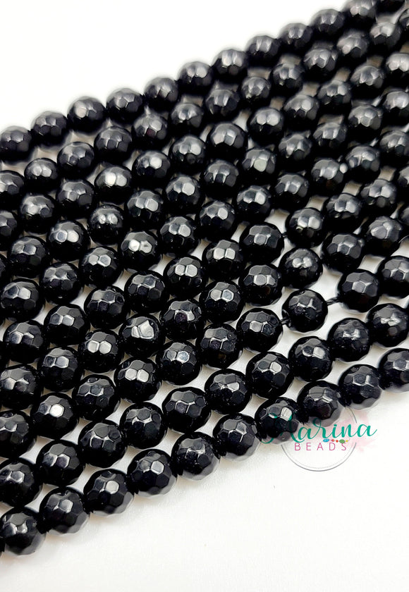 Black Stone Beads Faceted Round