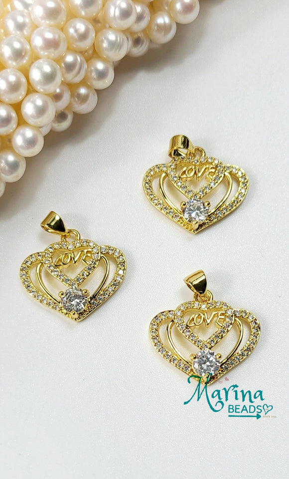 Micro pavé zirconia pendants Heart 18k real goñd plated