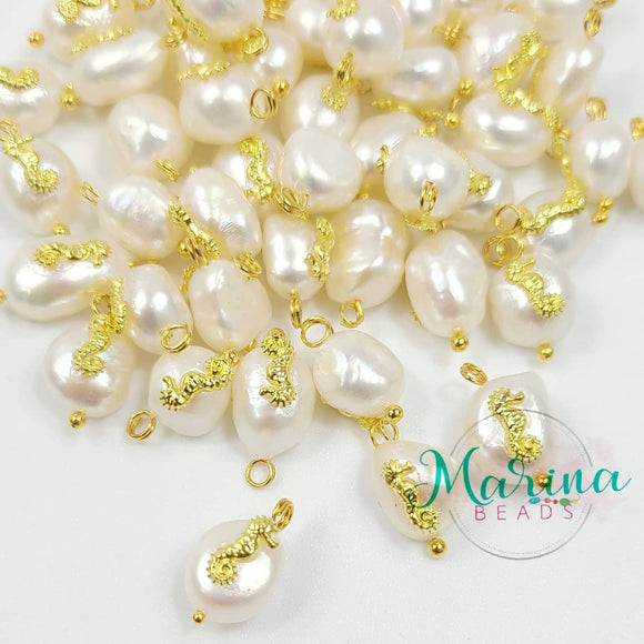 Natural Keshi pearl pendants Alloy cabochons golden