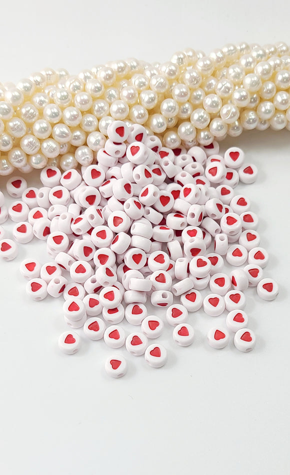 Flat Round Acrylic  Beads Heart