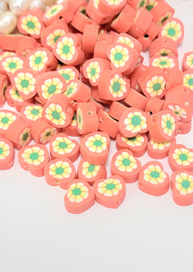 Polymer clay Beads Heart with Flower