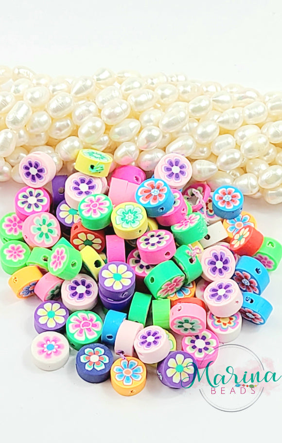 Polymer clay Beads Flat round flower