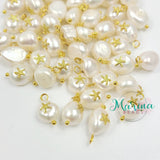 Natural Keshi pearl pendants Alloy cabochons golden